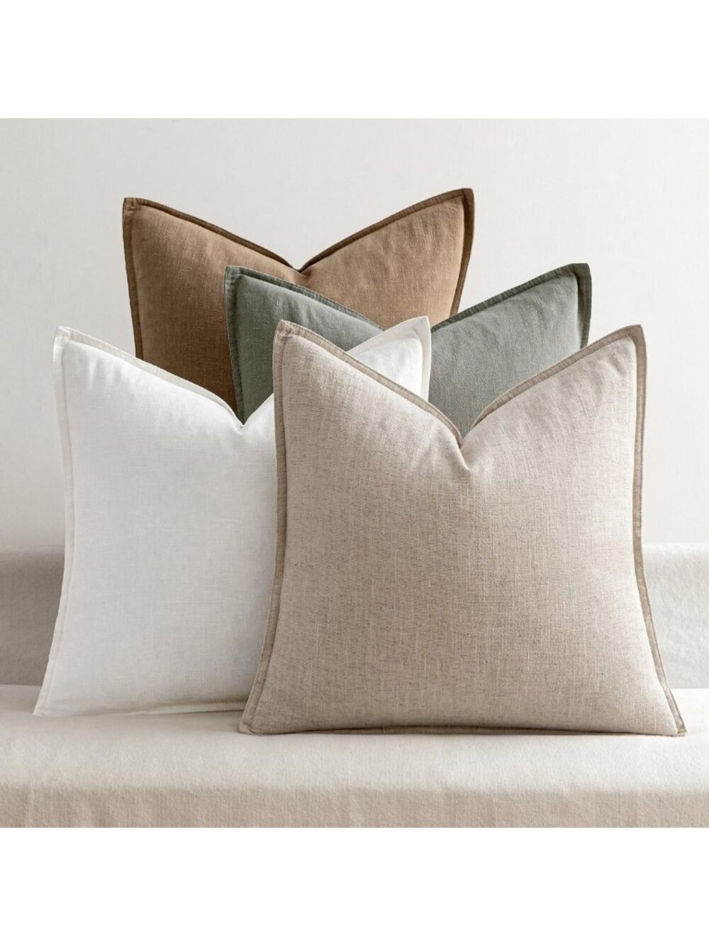 Set of 4 Neutral Boho Linen Decorative Pillow Covers 22x22 Inch for Home Decor